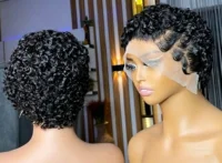 Perruques courtes bouclées style pixie bob 13x4 avec dentelle frontale, en cheveux humains brésiliens Remy, pour femmes, perruque en dentelle de 6 pouces 4