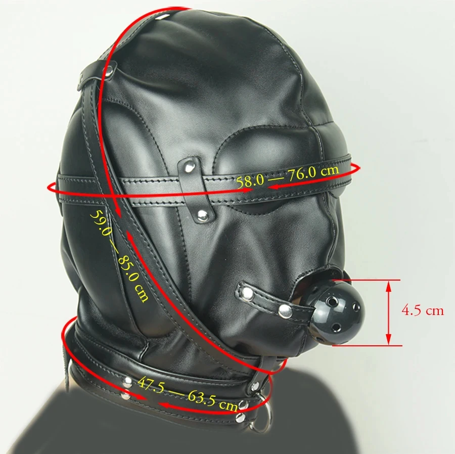 Leather Padded Hood Blindfold And Head Harness Gag Set_voghion.com
