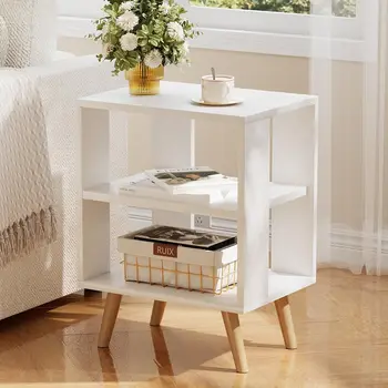 2-Tier Kids Nightstand, Open Storage Side Table for Bedroom, Study, Small Spaces, White 1