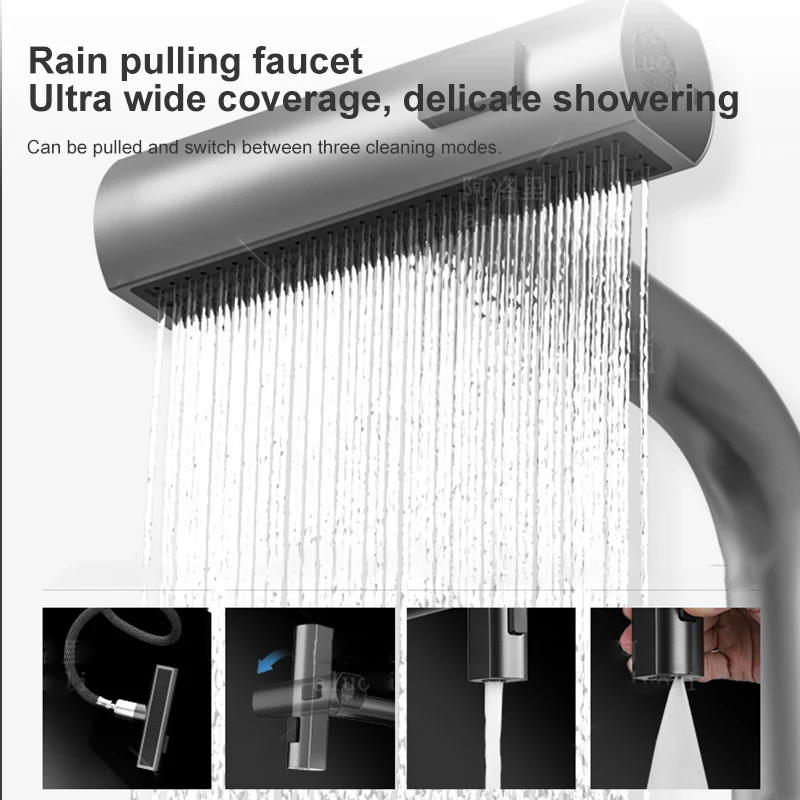 Stainless Steel Kitchen Waterfall Sink Integrated Faucet Scratch Resistant Embossed Single Slot WashBasin With Smartphone Holde