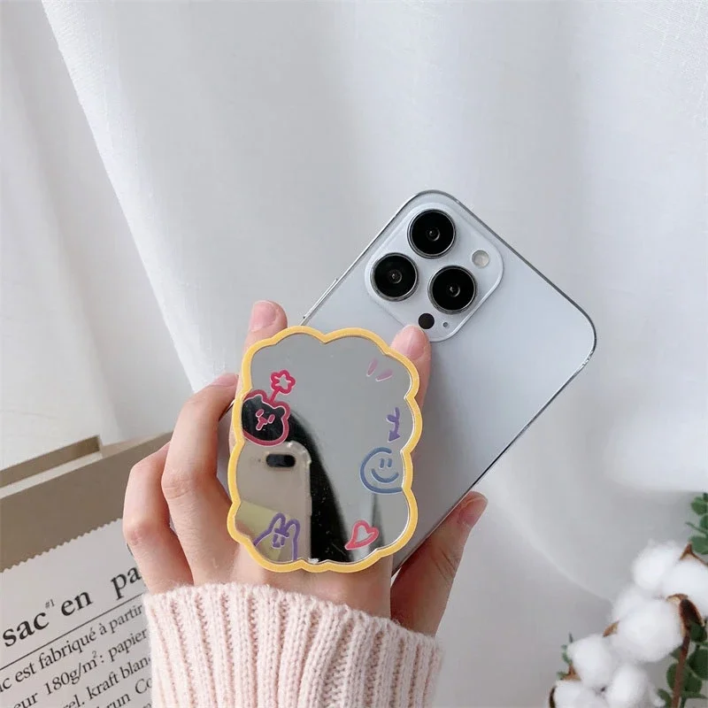 3D Cute Cartoon Makeup Mirror Phone Holder with Ring Grip