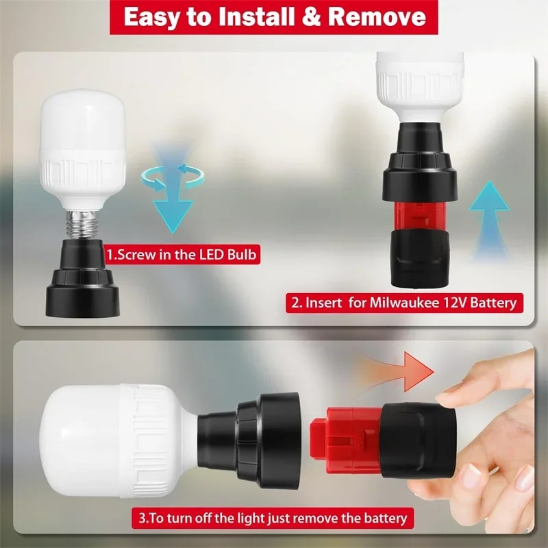 Emergency LED light 1300LM Compatible For Milwaukee 10.8V-12V tool lithium battery Portable Flashlight E27 Light bulb Outdoor