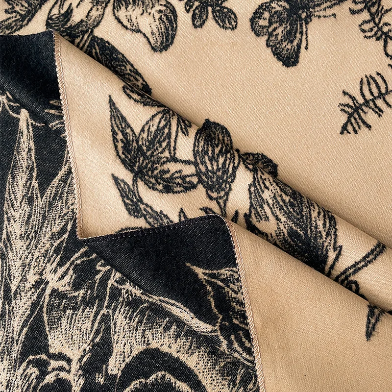 Autumn and Winter Thickened Designer Women's Scarf Luxury Flower Double-Sided Faux Cashmere Scarf Warm Shawl 2024 New