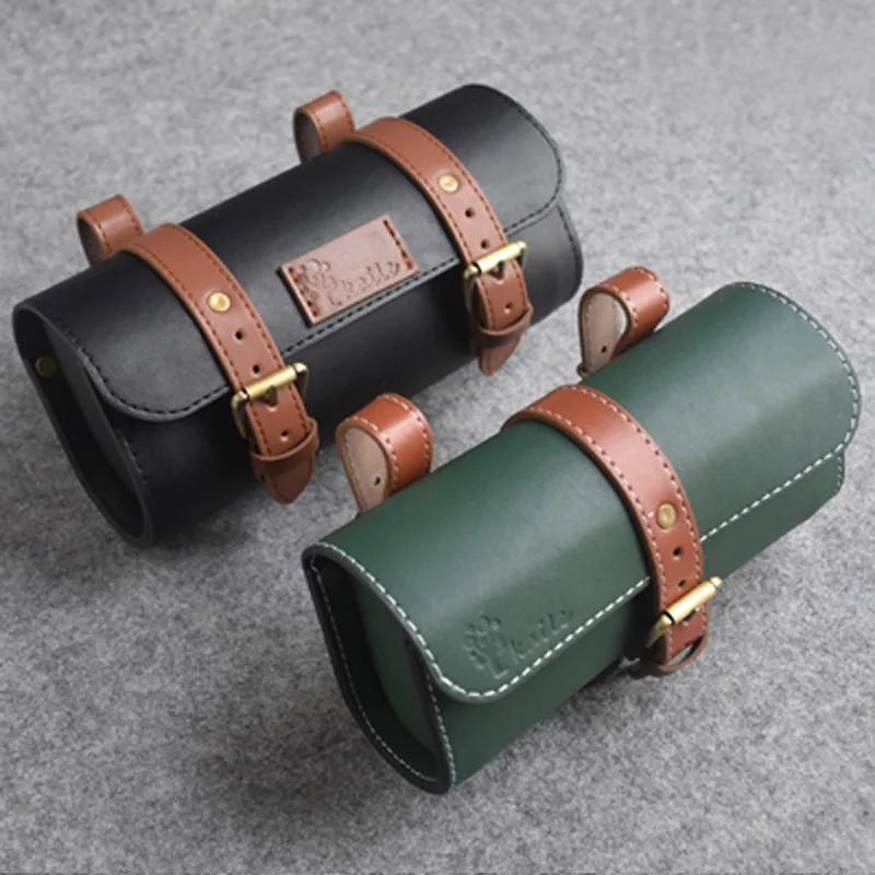 BlackBrownVintageLeatherBicycleRearSeatBagWaterproofStorage