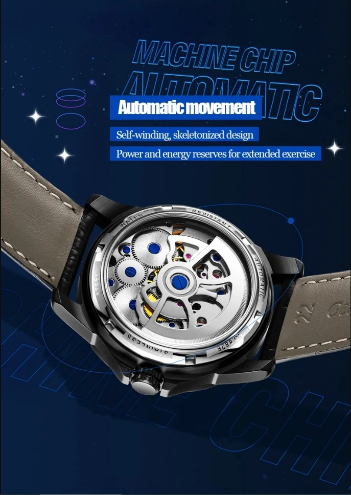 AILANG Herren Luxus Automatik-Mechanische Uhr mit Hohldesign, Doppel-Pendel, Fliehendem Schwungrad, Mondphase und Leuchtzeigern - Armbanduhr für Männer – Detail 7