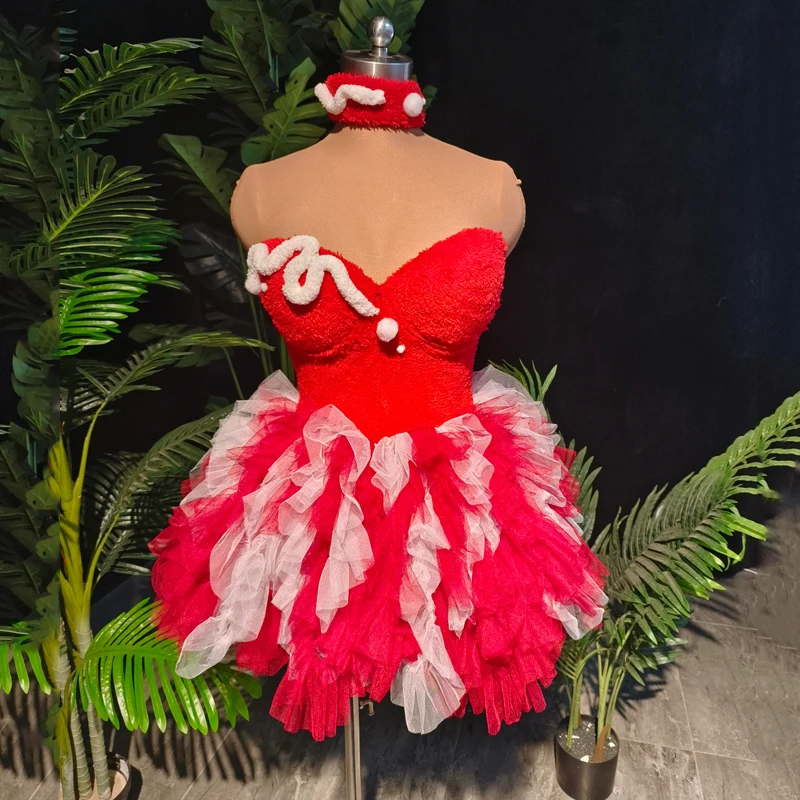 

Рождественский костюм, милое красное платье-пончо, сексуальное кружевное бархатное лоскутное вечернее платье, косплей, Женский сценический праздничный наряд XS5528