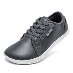 Unisex Minimalist Barefoot Zero Drop Casual Sneakers in Lightweight Artificial Leather - 39 (Gray)
