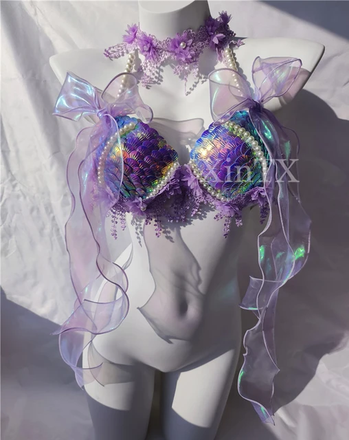 Sexy Mermaid Sequins Shells Bikini Tops Bras Oceanarium Bra