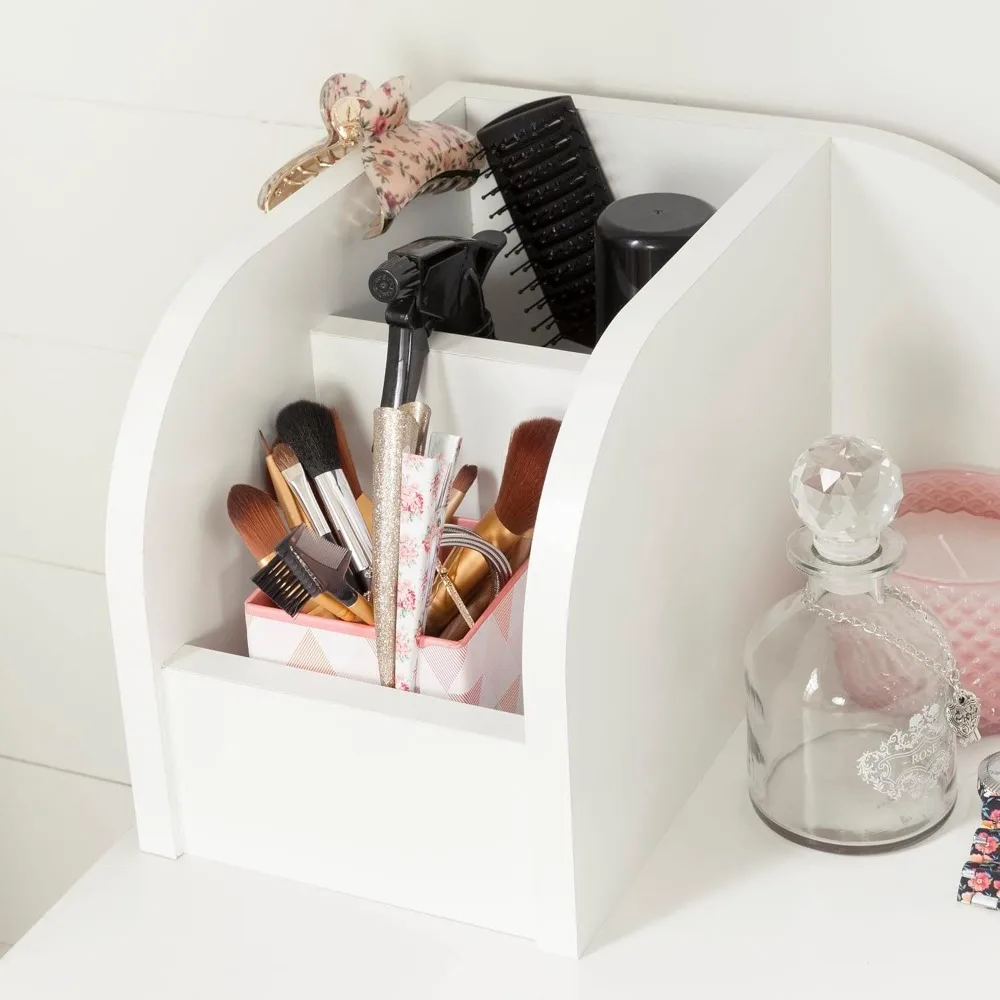Make-up Dressing Table with 2 Doors and Storage Baskets, Pure White 5