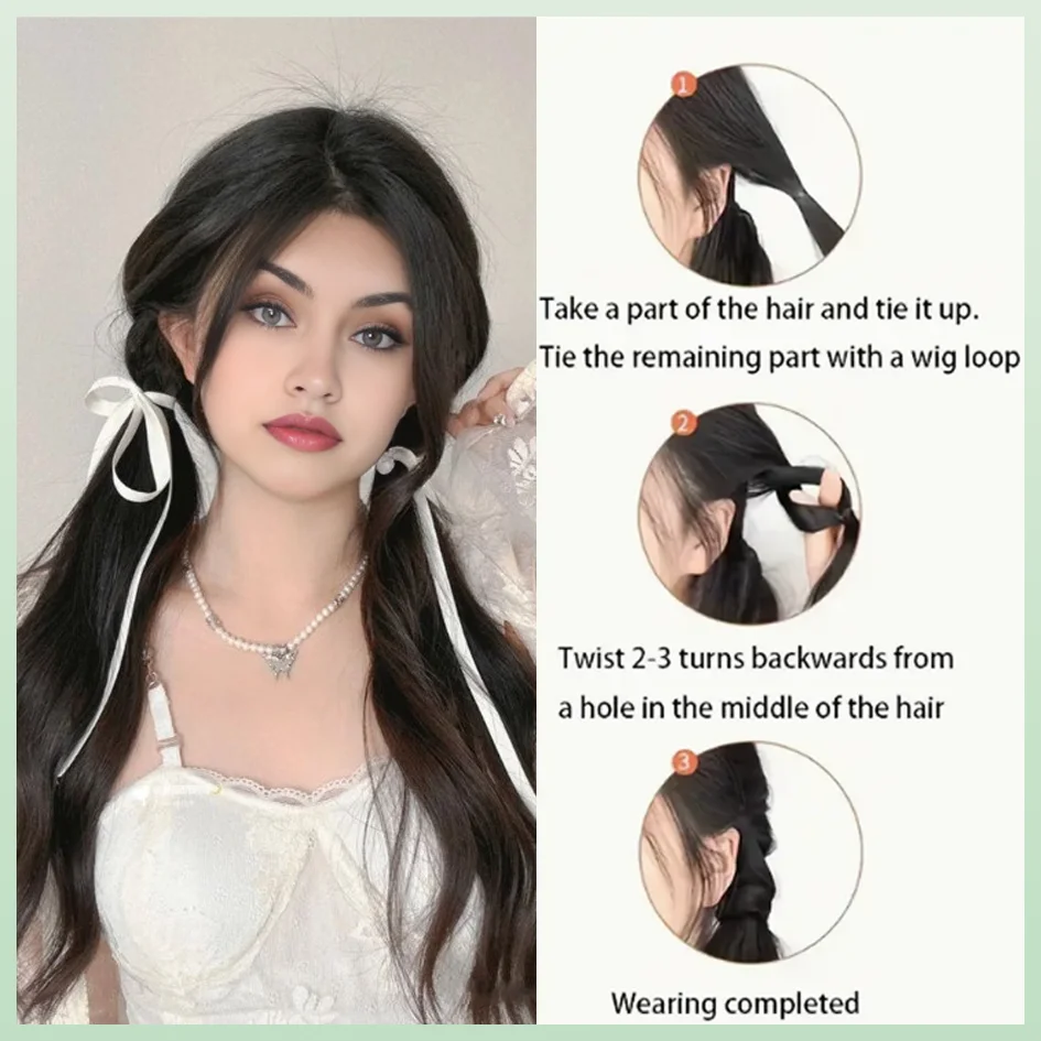 Synthetic 16inch/22inch curly ponytail tie, elastic headband, women's hair accessory, loli double ponytail wig, extension piece