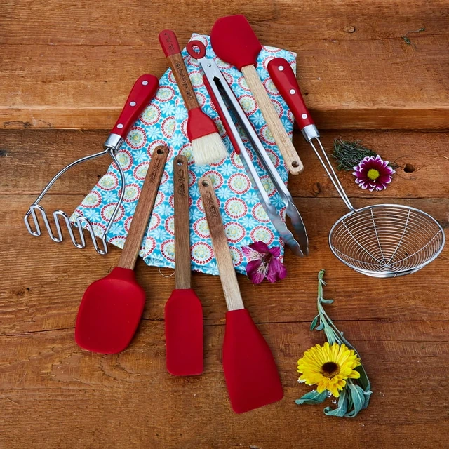 Kitchen Set with Masher, Tongs, Skimmer, Spatula, and Brush, Red Articulos  de cocina y hogar ofertas Accesorios cocina For kitch - AliExpress