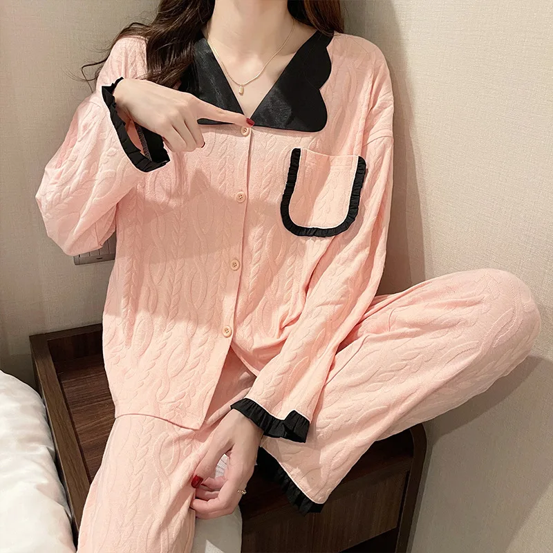 

Twinset Female Pajamas Set Spring Autumn pj's Sleepwear Lingerie Casual Women Long Sleeve Shirt Trouser Pijamas Suit Homewear