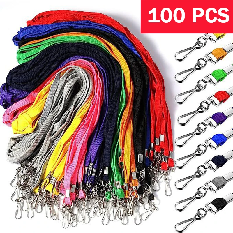 Corda de segurança do pescoço para o titular do cartão, crachá Keychain, cartão de identificação, preto, azul, vermelho, verde, Landyard atacado, 100pcs por lote