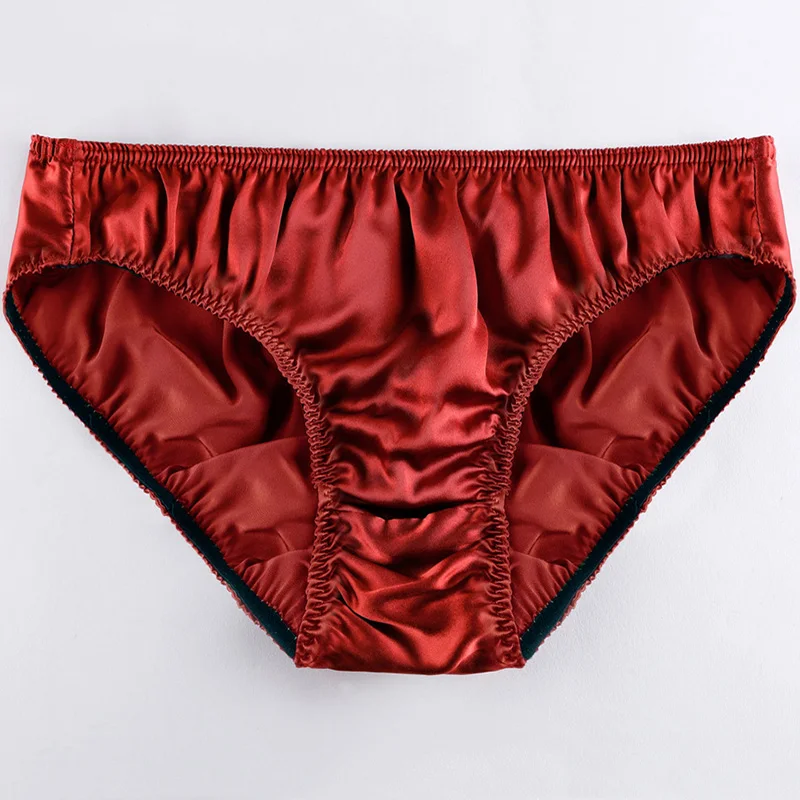 Men Silk Satin Briefs High Quality 100% Silk Panties Male Solid Breathable Seamless Underwear Sexy Mid Waist Underpants Lingerie