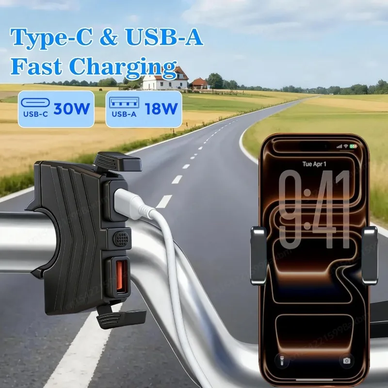 오토바이 USB 충전기 PD 타입 C 30W & QC 3.0 18W USB 휴대폰 충전기 방수 SAE-USB 어댑터 ATV UTV 전기자전거용 고속 충전
