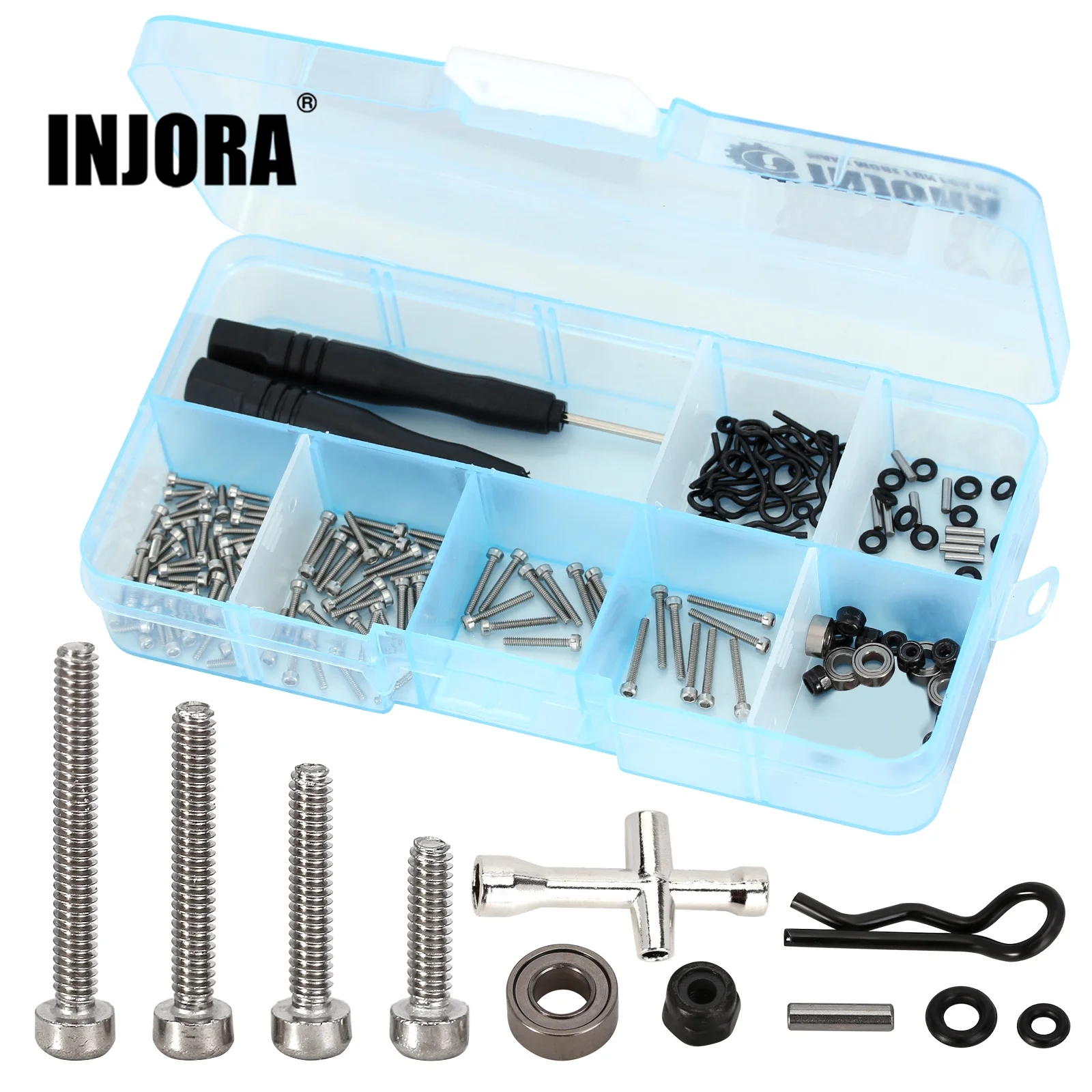 INJORA Stainless Steel Screws Set Nuts Bearings O rings Pin RC Tool Kit