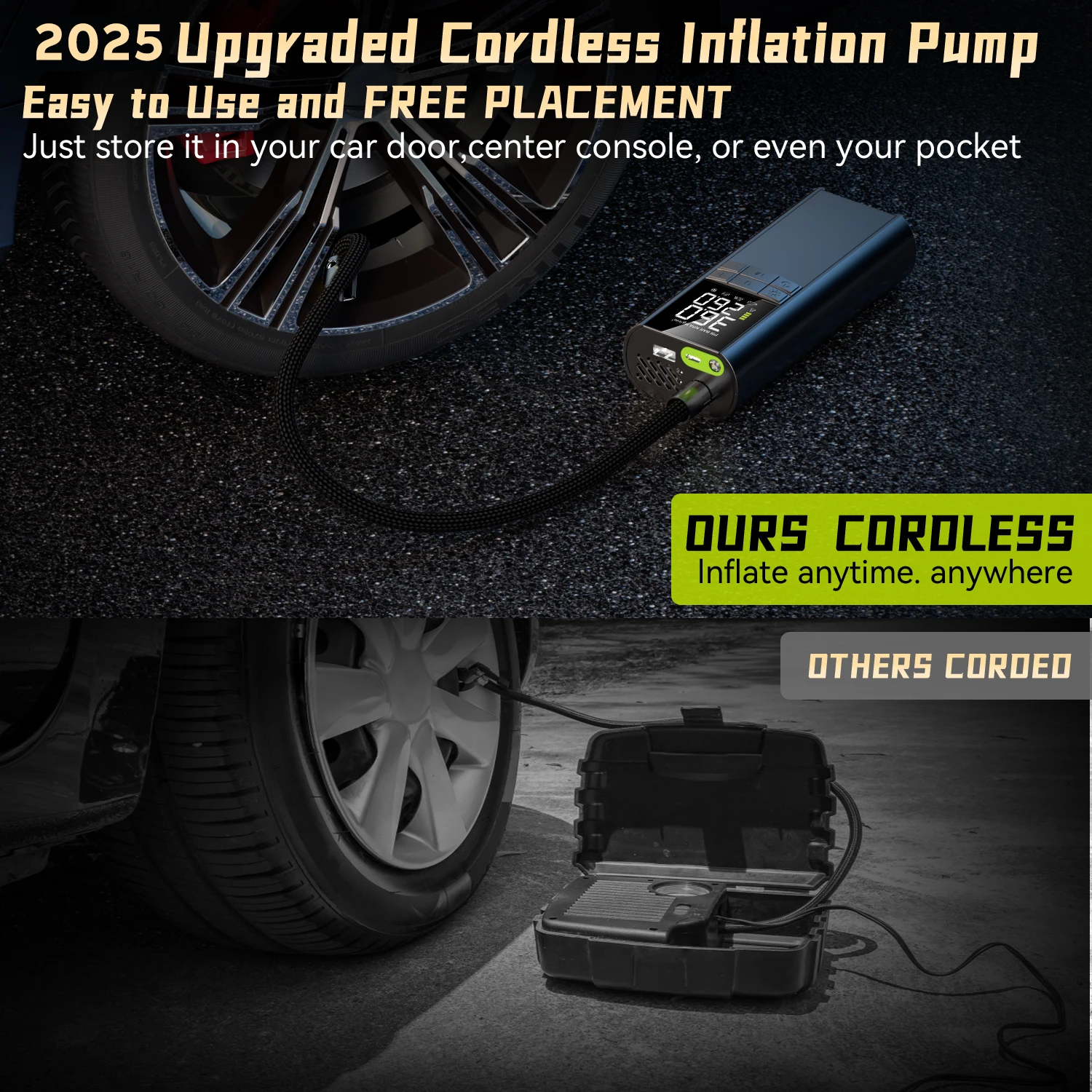 Portable Tire Inflator Pump Cordless Car Air Compressor Smart Inflation with Power Bank 8000mAh 150PSI Air Pump air pump,electric tire inflator,air compressor pump,air compressor,tire inflator,inflatable pump