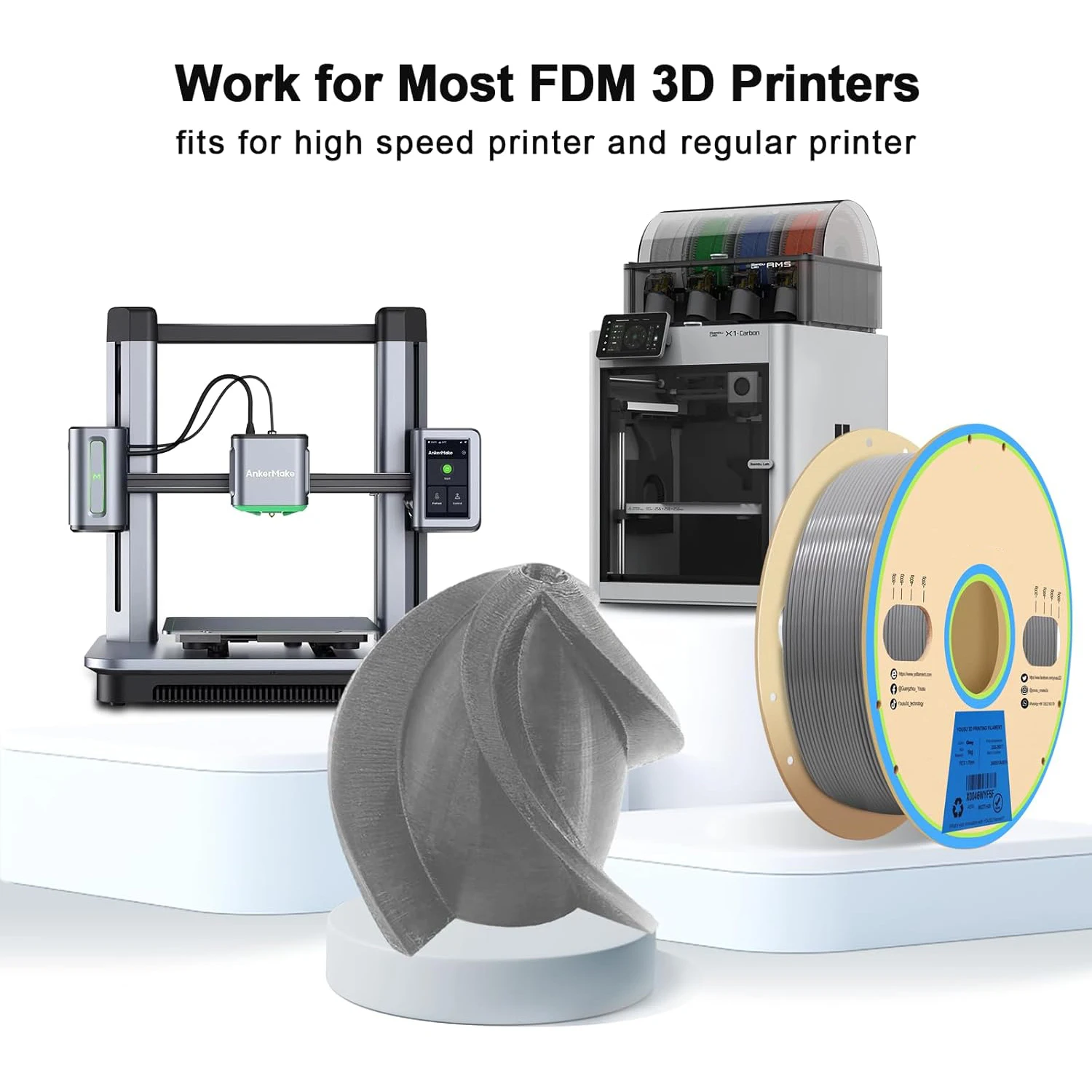 3D 프린터 PETG 필라멘트 1.75mm 250g, 고정밀, 강한 내구성, 와이어링 타이트니스, 치수 정확도 +/- 0.03mm, 회색
