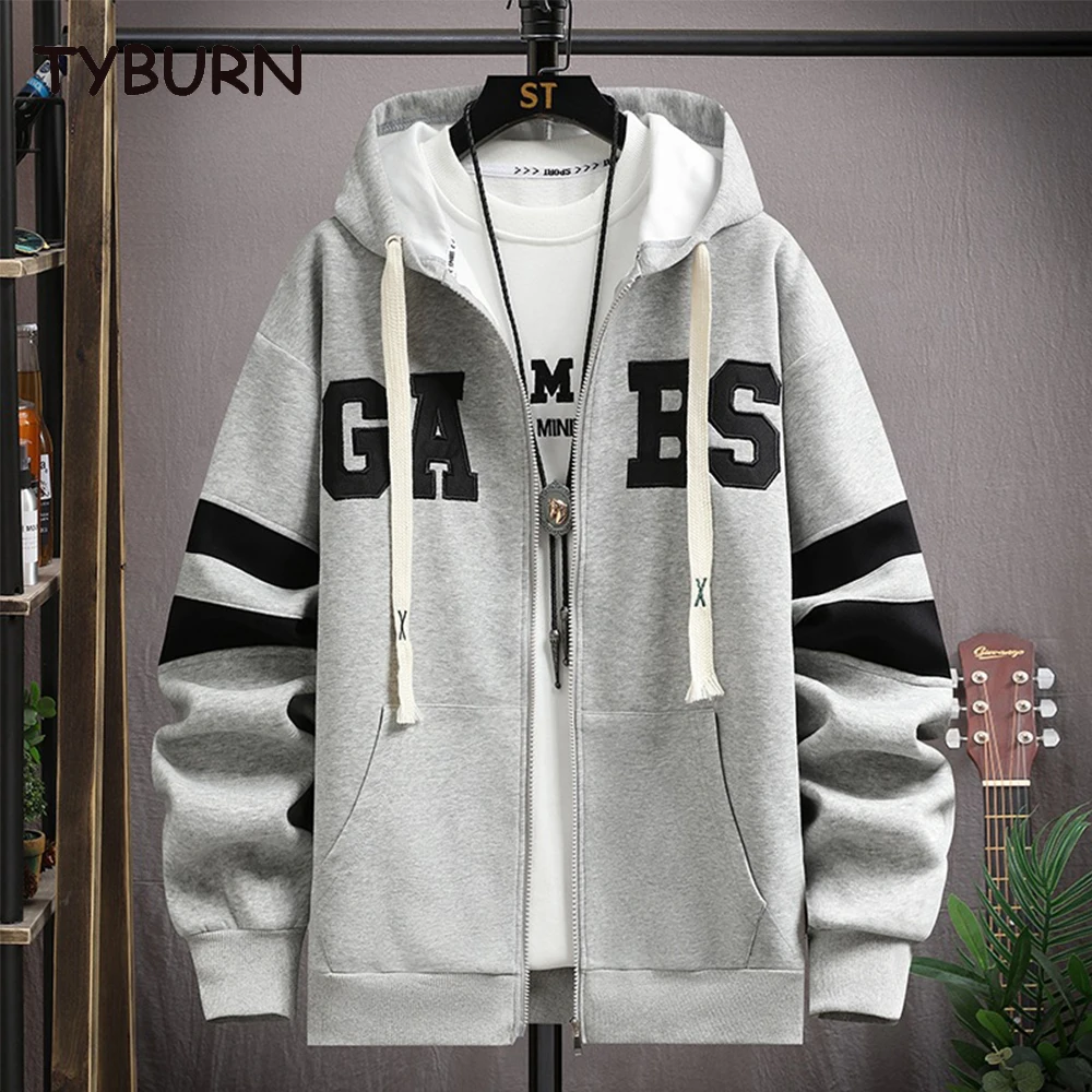 

TYBURN Spring Autumn Letter Youth Jacket Women Men Zipper Cardigan Hoodie Coat Casual College Baseball Sportswear