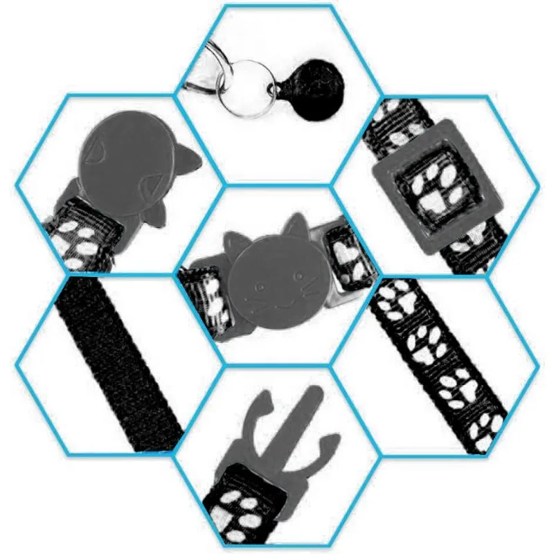 2pcs Good Looking Cat Collar, Interesting Cat Head Style, Footprint Pattern Bell Safe Release Practical Convenient Pet Supplies