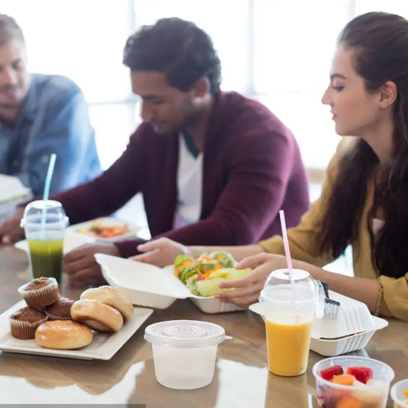 Description Picture 6 of item100pcs Cups Disposable Condimentlids Containers Yogurt Jelly Shots Sauce Cup Fruit Salad Bowl Food Snack Container With Lid