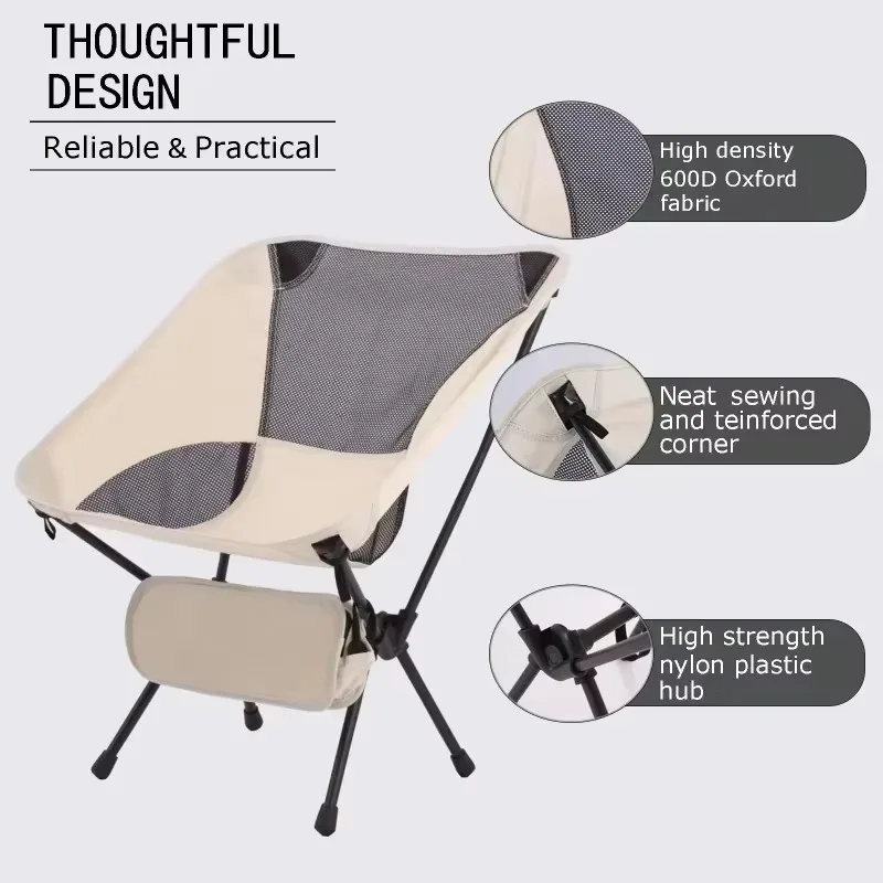 Portable Folding Chair Oxford Fabric Chair Strong Load-bearing Capacity Camping Beach Fishing Backrest Chairs Outdoor Furniture 2