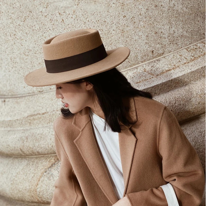 

Casual French Vintage Fedora Hat for Women Four Seasons British Retro Imitation Woolen Hat Panama Fascinator Church Top Hat