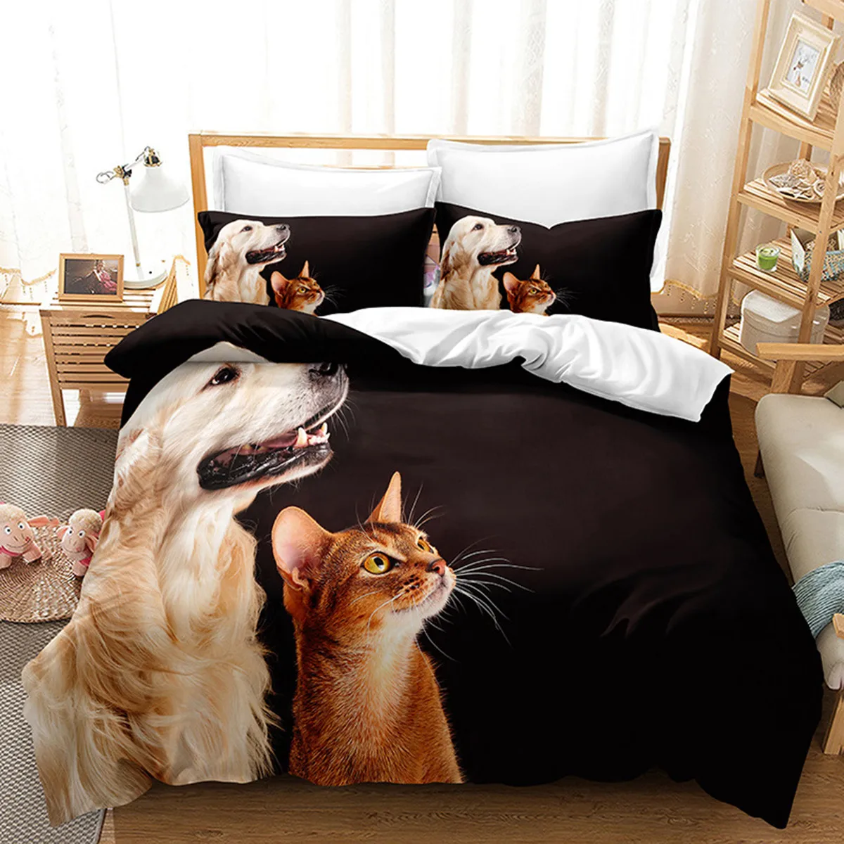 

Cute 3D Dogs and Cat Duvet Cover for Boys Girls Pet Puppy Animal Lovely Soft Quilt Cover Bedroom Decoration for Dog Lovers Gifts