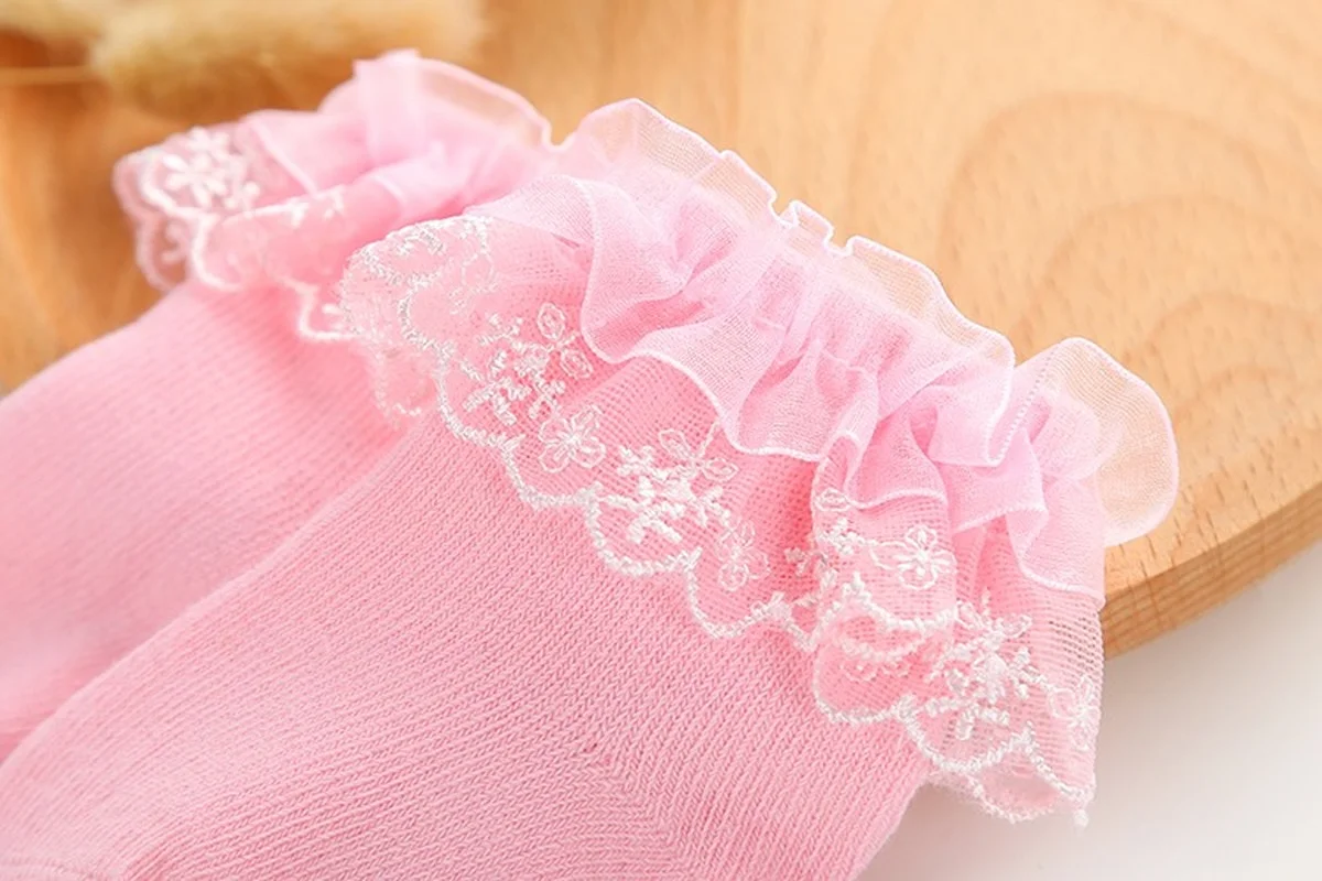 Newborn Baby Cotton Ruffle Solid Color Summer Spring White Pink Lace Princess Breathable Socks for 0-1Y Girls Infant Babe