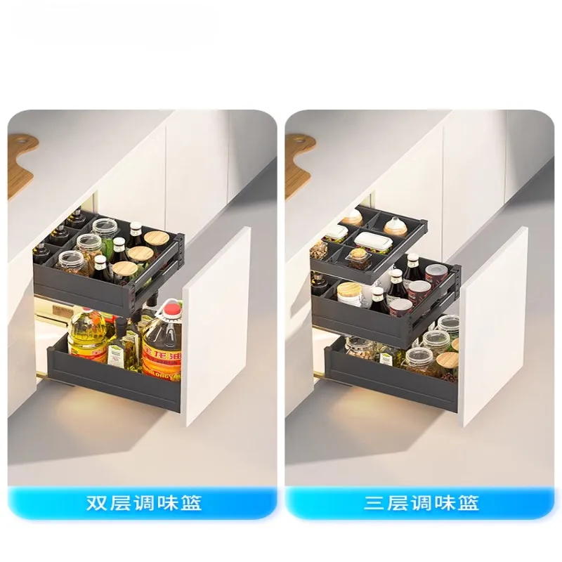 Layered Drawer Seasoning Basket Kitchen Cabinet Seasoning Basket Drawer