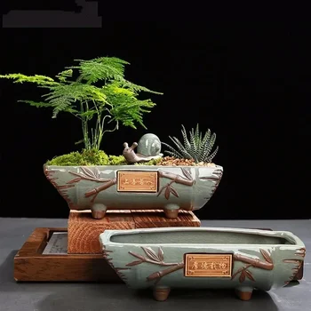 Creative Ceramic vintage Flower Pot Simple Succulent Plant Container Green Planters Bonsai Pots Flowerpot Home Decoration