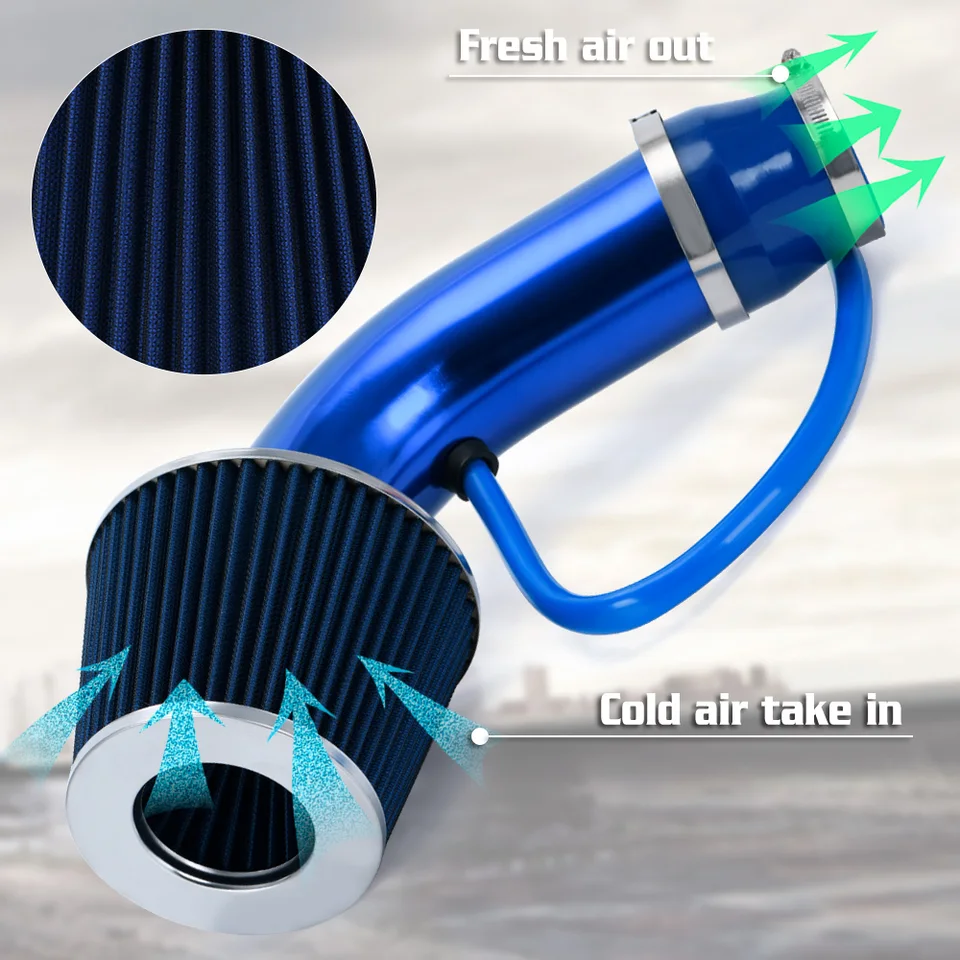 76mm 3 pollici in lega di alluminio per auto universale, filtro di aspirazione dell'aria fredda in fibra Kit tubo flessibile di induzione in alluminio Fibra(Fibra di carbonio nera