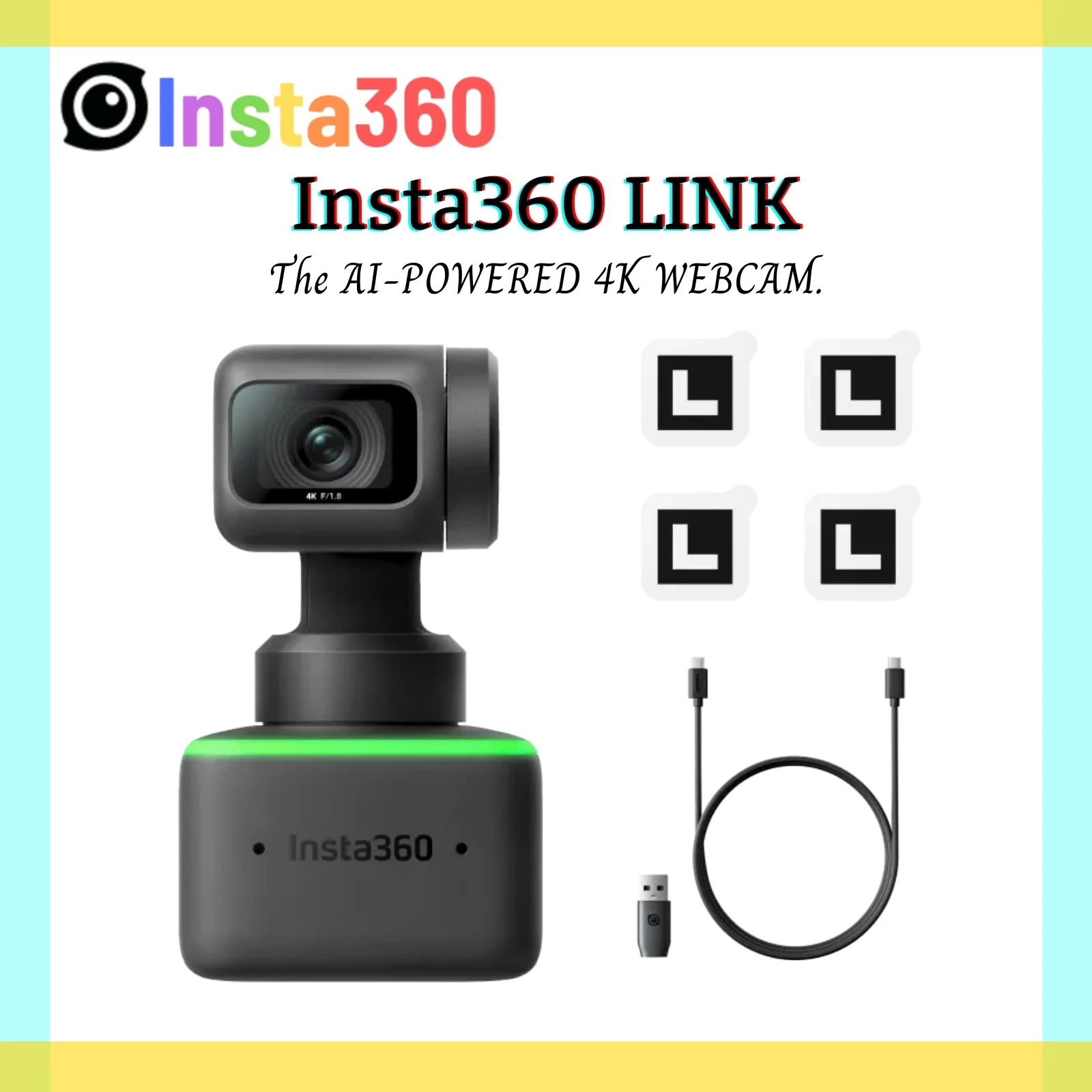 인스타 360 링크 웹캠, 4K AI 추적 제스처 컨트롤, 1/2 인치 센서, HDR 라이브 팩타임 인스타 360 오리지널 PC 카메라