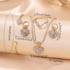 Ladies Watch 6pcs/Set Women's Fashion Heart Necklace Earings Bracelet Rings Jewelry Set Shaped Rhinestone Quartz Watch Set Watch 6