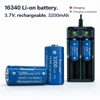 16340 Batteria ricaricabile agli ioni di litio 3,7 V 3200 mAh | Bassa resistenza interna | Scarico alto per torcia elettrica ed elettronica