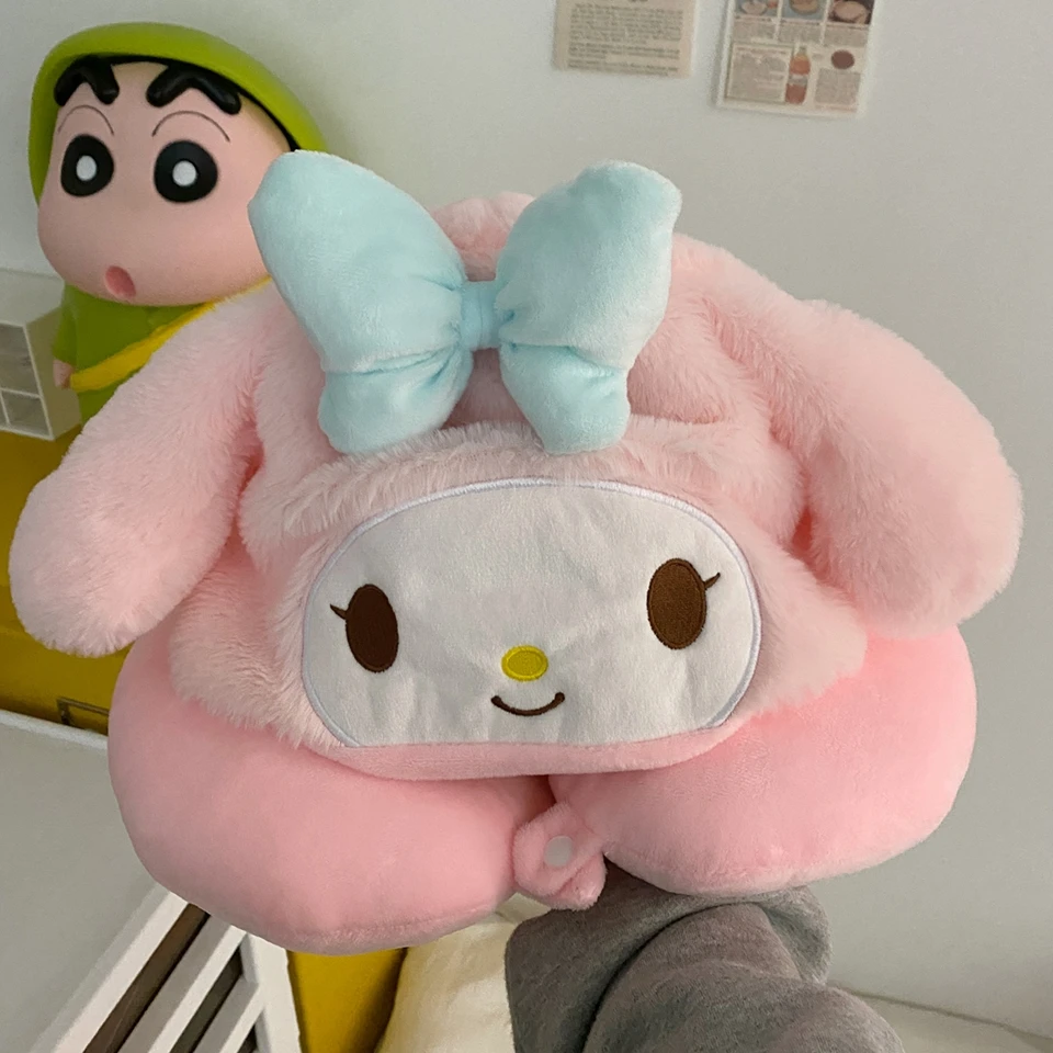 Cartoon My Melody U-shaped Hooded Neck Pillow Cinnamoroll Travel Blackout Nap Pillow Office Japanese style Pillow With Hat 4