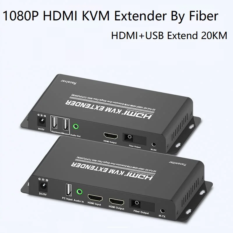 Extender Kvm Hdmi Su Fibra Sc Singola Con Tcp/Ip 20Km Full Hd 1080P Tastiera Mouse Control Loop Out 3.5 Estrattore Audio