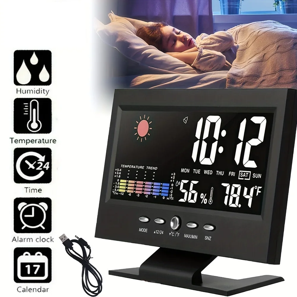 Weather Station Digital Temperature Humidity Meter Clock Thermometer Hygrometer