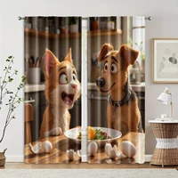 2pcs, Contemporary Curtains 2D print Surprised Dog & Cat with Eggs Machine Washable Polyester (without rod) Home Decor Use for 2