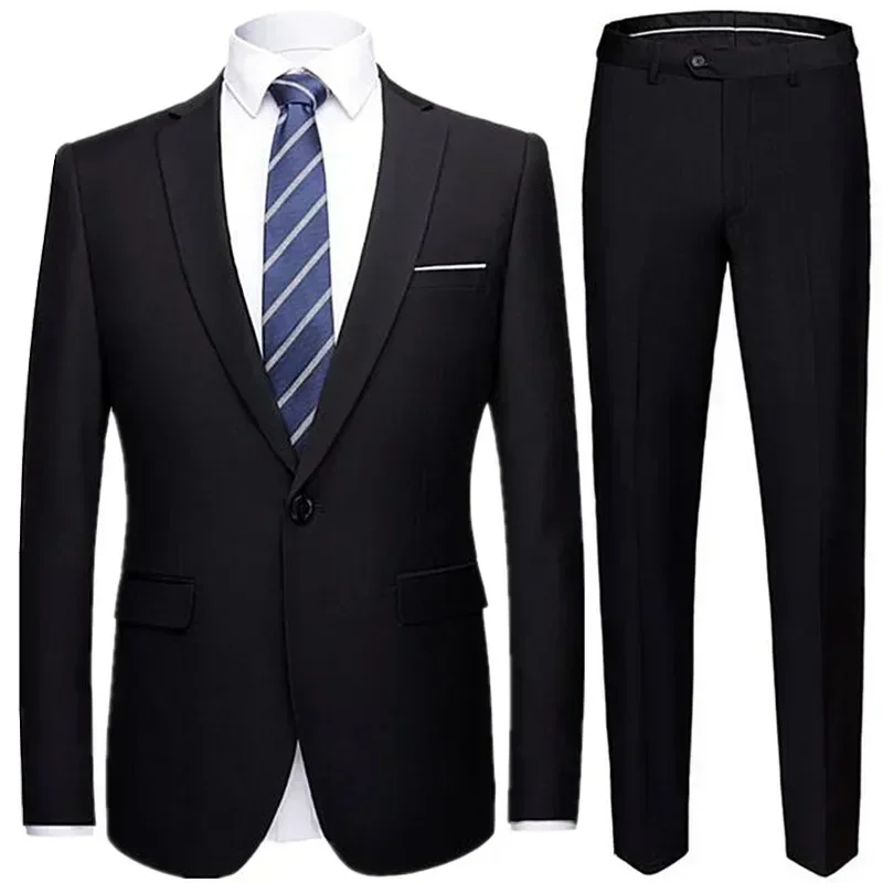 Jacket + Pants 2 Pieces Set / 2023 Fashion New Men's Casual Boutique Business Dress Wedding Groom Suit Coat Blazers Trousers