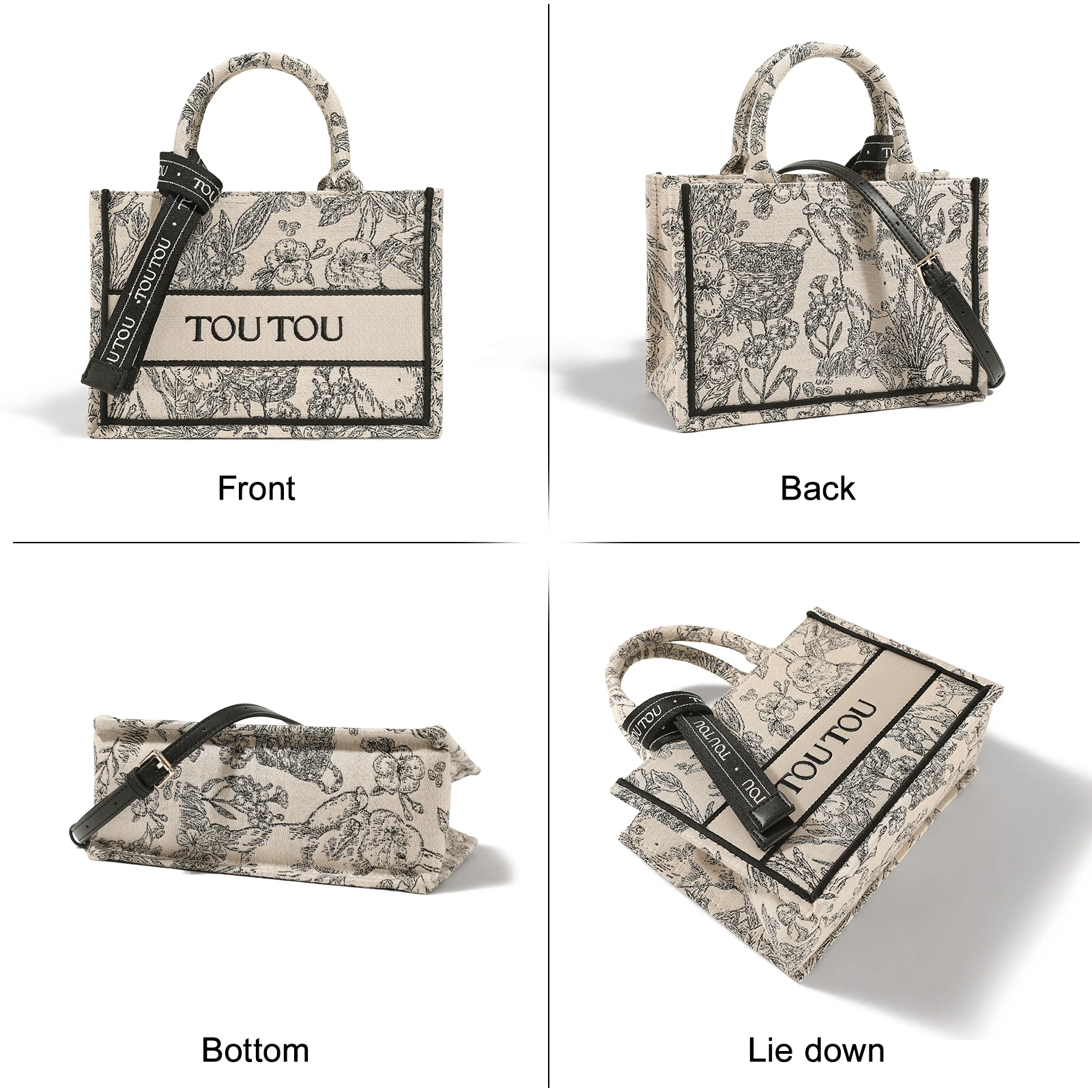 Vintage Rabbit Pattern Handbag, Stylish Letter Scarf Deco Tote Purse, Trendy Women's Embroidered Shopping Shoulder Bag For Daily