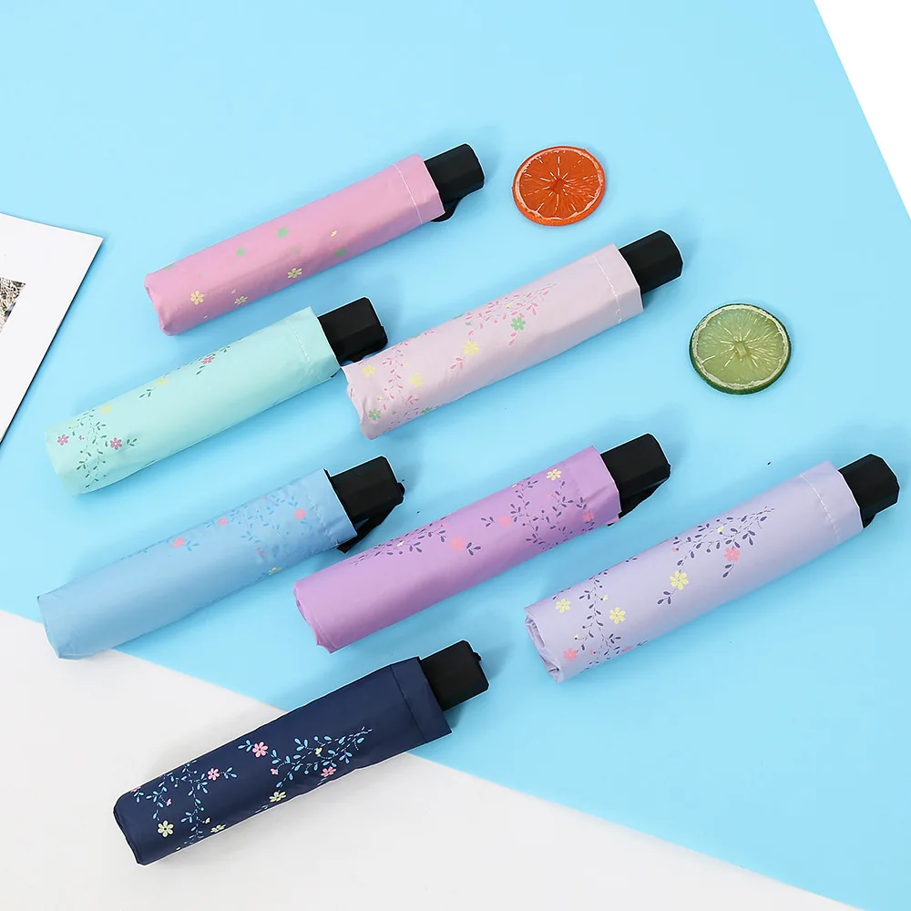 

Маленький виниловый Зонт с цветочным рисунком, креативный простой портативный неавтоматический Зонт тройного сложения с дождем и фотоэлементами