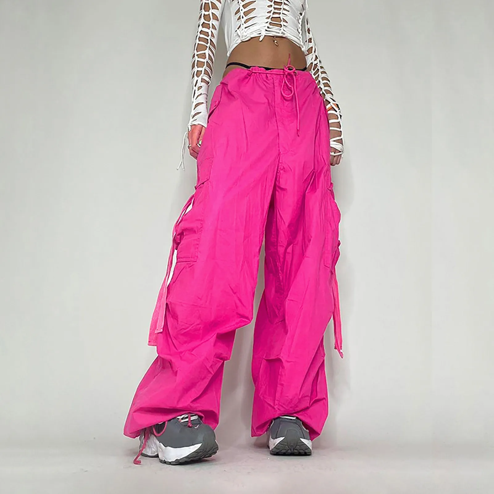 

Женские брюки в стиле хип-хоп, розовые мешковатые брюки-карго с эластичным поясом, Свободные повседневные штаны в стиле хип-хоп, корейский стиль