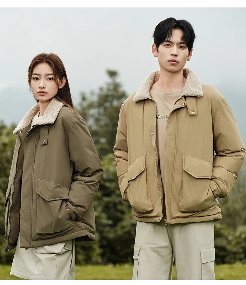 

2024 Short Down jacket Men outdoors Loose fitting lovers Trendy and fashionable Lapel collar winter coat 90% white duck down