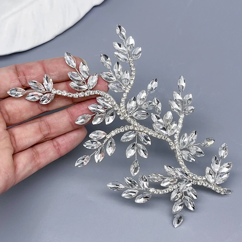 DZ248 Bridal Leaves Rhinestone Hair Vine Handmade Crystal Pearls Headpiece Wedding Headband Headpiece for Women Girls