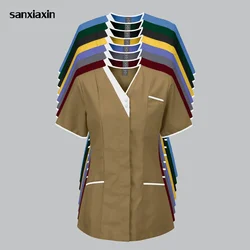 8 Color Beauty Salon Uniform Breathable Nurse Uniform Medical Accessories Fashion Patchwork Blouse Scrubs Tops Spa Clothes Women