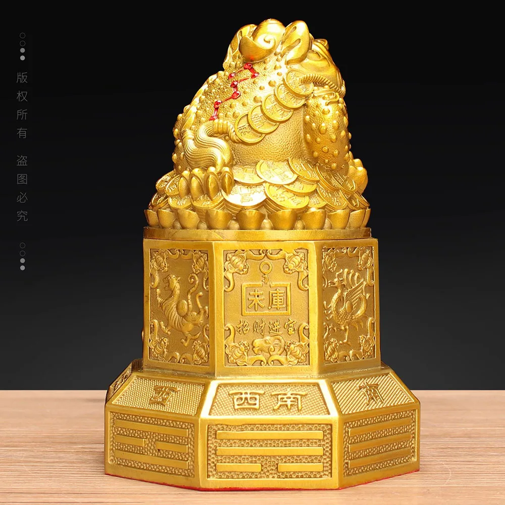 Pure Brass Money Frog Statue | Open Back with Coin | Feng Shui Wealth Charm for Home & Office