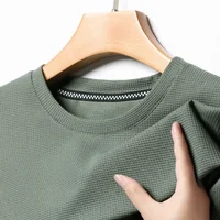 New Summer Waffle Round Neck Short Sleeved T-shirt for Men's Short Sleeved Top 2