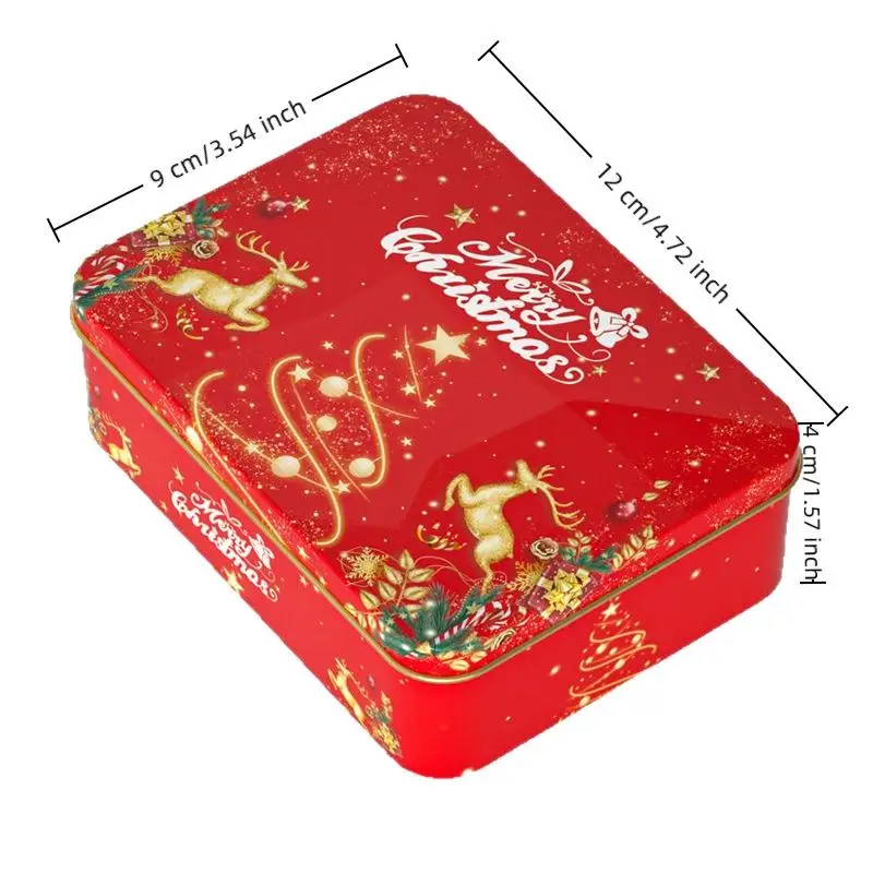 1pc Christmas Tinplate Candy Tin Can Metal Box Cartoon Elk Santa Claus Letter Printed Xmas Candy Cookie Tea Storage Gift Case