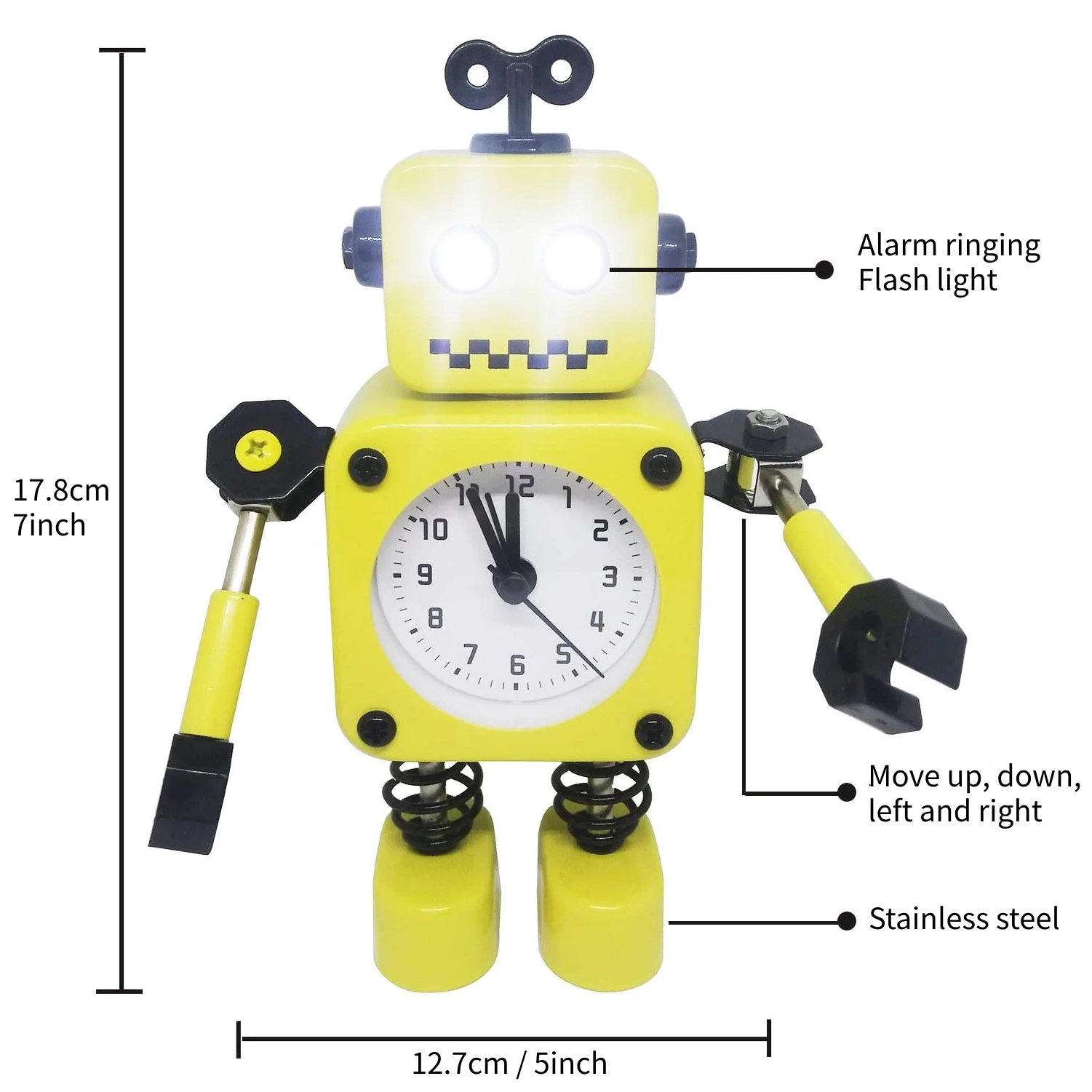 Sveglia robot, sveglia senza ticchettio con luci lampeggianti e braccio rotante, regalo per bambini, decorazione divertente per scrivania - immagine 2
